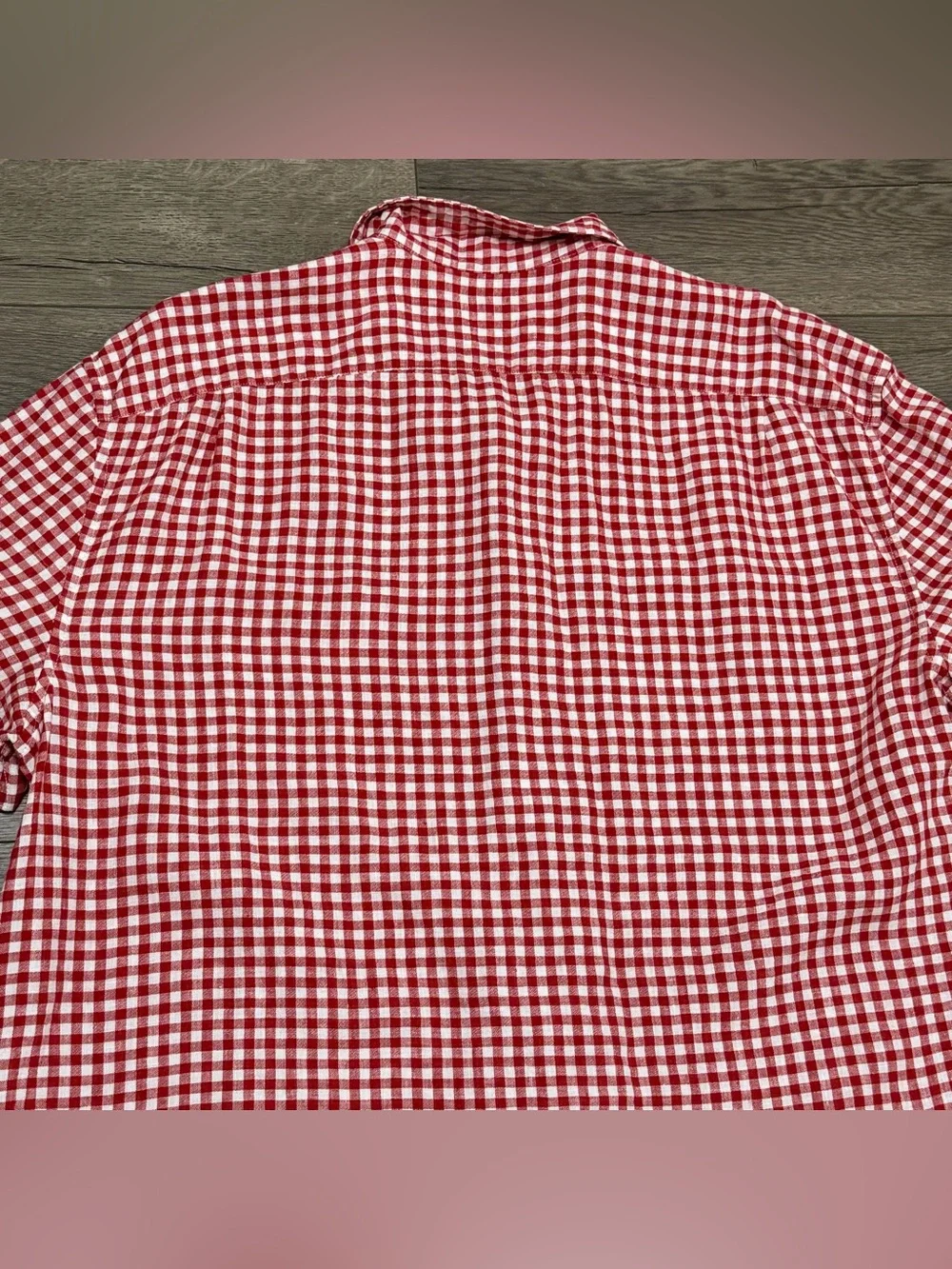 J Crew Men Short-sleeve 100% linen camp-collar shirt in gingham Red White Sz L
